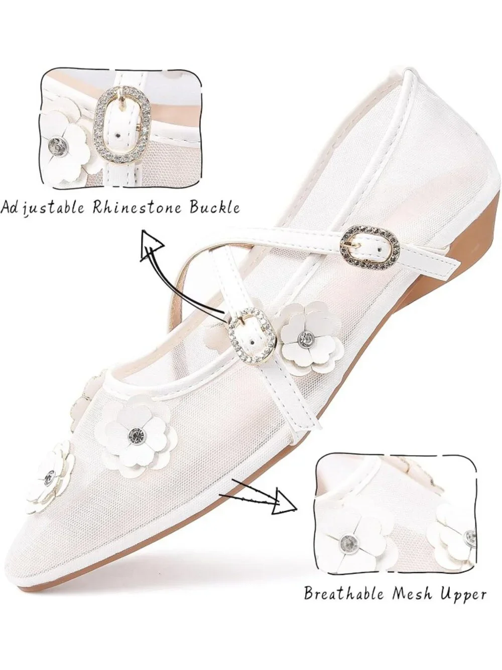 Women's Cream Mesh Flats Cross Ankle Strap Flat Slip On Comfortable